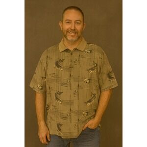 Magellan Fishing Polo Shirt Men's Large All Over Print Bass‎ Fish Outdoor AOP